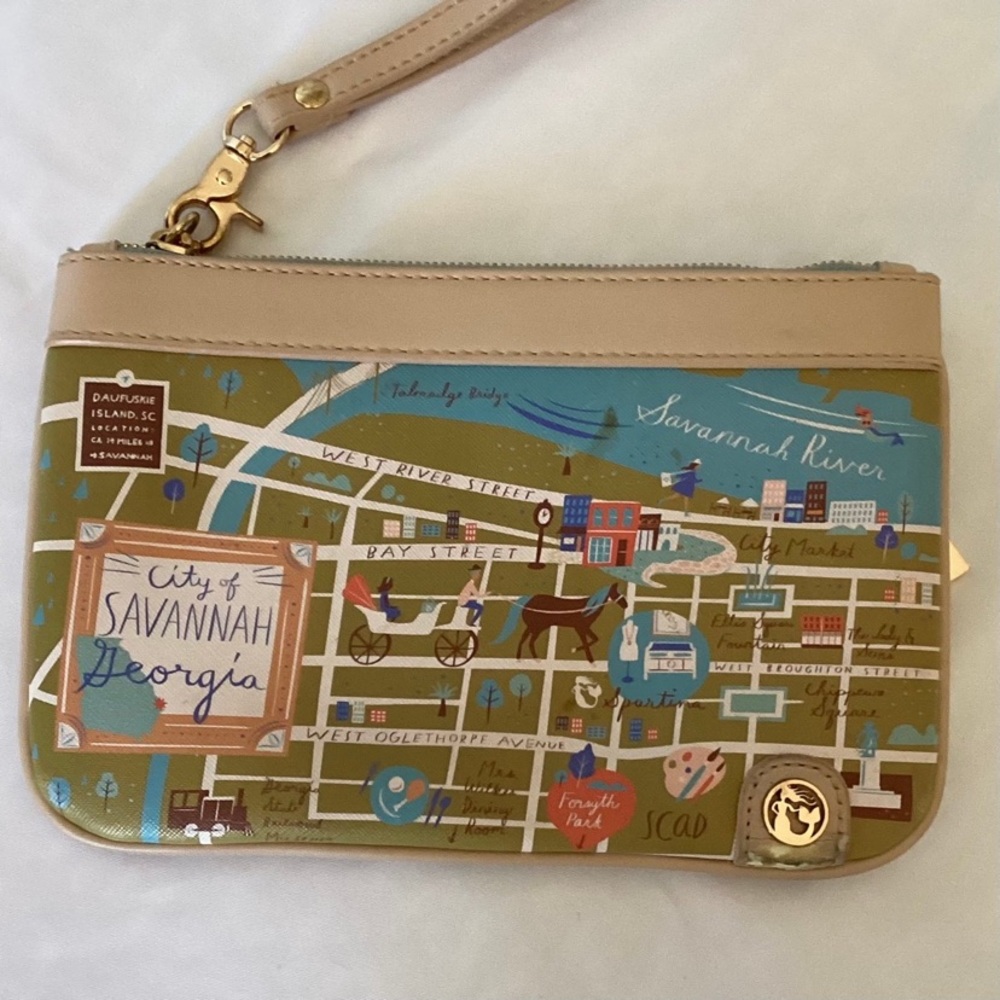 SPARTINA 449 City Of Savannah Georgia Clutch Historic Map River Street Wristlet